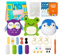 cotaour 3Pcs Crochet Kit for Beginners, Beginners Crochet Kit Adults Kids Crochet Knitting Animal Set for Beginners with Instructions and Video Tutorials (Frog/Owl/Penguin)