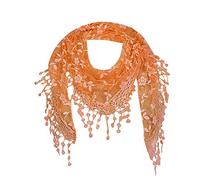 Cotchear Lace Scarf Floral Crochet Lightweight Tassel Sheer Wrap Scarves Shawl - orange - Large