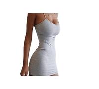 COTCLO Beach Dress Spaghetti Strap Camisole Mini Dress Women Club White Party Dresses Summer New Pure Color Sundress-Gy,Xs
