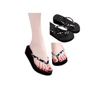 COTCLO Flip Flops Female Flip Flops Women Summer Sandals Sequins Beach Women Slippers High Heel Shoes For Women Platform Wedge Slippers-B-Black,37