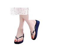 COTCLO Flip Flops Female Flip Flops Women Summer Sandals Sequins Beach Women Slippers High Heel Shoes For Women Platform Wedge Slippers-B-Navy,40