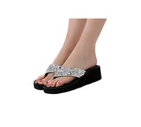 COTCLO Flip Flops Female Flip Flops Women Summer Sandals Sequins Beach Women Slippers High Heel Shoes For Women Platform Wedge Slippers-Silver,39