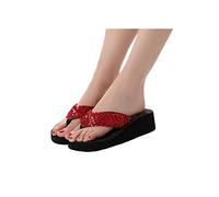 COTCLO Flip Flops Female Flip Flops Women Summer Sandals Sequins Beach Women Slippers High Heel Shoes For Women Platform Wedge Slippers-Red,37