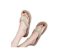 COTCLO Flip Flops Women Two Straw Straps Flip Flops Women Beach Slides Outdoor Non-Slip Sandals Hemp Rope Espadrille Minimalist Cross Band Shoes-Flip Flops,38