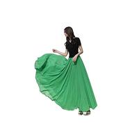 COTCLO Long Skirt Womens Dance Skirt Pleated Long Skirt Summer Solid Color High Waist Chiffon Long Skirt Large Swing Skirt-Emerald,S