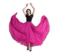 COTCLO Long Skirt Womens Dance Skirt Pleated Long Skirt Summer Solid Color High Waist Chiffon Long Skirt Large Swing Skirt-Rose Red,S