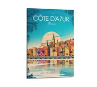 Côte D Azur France Vintage Travel Poster Room Aesthetic Print Art Wall Painting Canvas Modern Bedroom Decor 20x30inch(50x75cm)