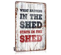 COTECI Funny Metal Signs What Happens in The Shed Stays in The Shed Wall Decor 12x8 in