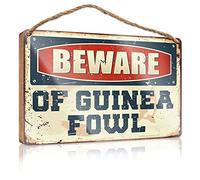 COTECI Home For The Holidays Sign Beware of Guinea Fowl Sign Hanging Wooden Plaque Decoration Round Welcome Sign For Front Door (Size : 23X35CM)