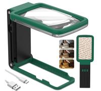 Coteck 10X Magnifying Glass with Light and Stand, Real Glass Lens, Rechargeable Foldable Handheld Magnifier, 3 Color Modes Dimmable Lighted Page Magnifier for Reading Fine Prints, Seniors, Green Black