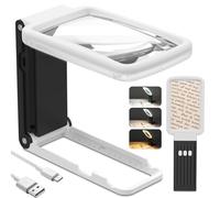Coteck 10X Magnifying Glass with Light and Stand, Real Glass Lens, Rechargeable Foldable Handheld Magnifier, 3 Color Modes Dimmable Lighted Page Magnifier for Reading Fine Prints, Low Vision Seniors