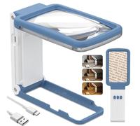 Coteck 15X Magnifying Glass with Light and Stand, Real Glass Lens, Rechargeable Foldable Handheld Magnifier, 3 Color Modes Dimmable Lighted Page Magnifier for Reading Fine Prints, Seniors, Blue White
