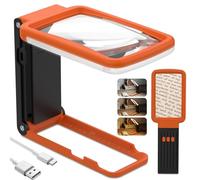 Coteck 15X Magnifying Glass with Light and Stand, Real Glass Lens, Rechargeable Foldable Handheld Magnifier, 3 Color Modes Dimmable Lighted Page Magnifier for Reading Fine Prints Seniors, Orange Black