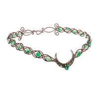 CoTeeZa Celtic Beaded V-Shaped Crown - Fairy Moon Viking Headpiece Elf Circlet, Bronze green, One size