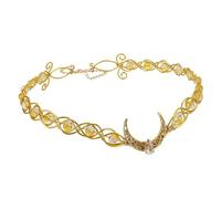 CoTeeZa Celtic Fairy Beaded V-Shaped Crown - Gold Moon Viking Headpiece Fairy Elf Circlet, Medieval Vintage Headband Renaissance Halloween Costume Accessory for Prom Party Women Men