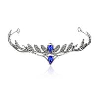 CoTeeZa Fairy Elf Crown Leaf Circlet- Vintage Blue Rhinestone Crown Viking Celtic Headwear for Women Men, Renaissance Halloween Cosplay Wedding Prom Festival Bridesmaid Hair Accessoriecs