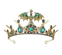 CoTeeZa Fantasy Dragon Crown for Women - Gold Green Dragon Sword Headpiece, Medieval Queen Witch Headband for Renfaire Festival Halloween Cosplay Prom Quinceanera Accessories