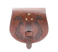 CoTeeZa Medieval ViKing Faux Leather Belt Pouch - Nordic Embossed Waist Bag for LARP Renaissance Accessories for Men Women, Brown - Dragon Boat, Standard