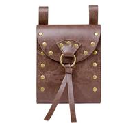 CoTeeZa Medieval ViKing Faux Leather Belt Pouch - Nordic Embossed Waist Bag for LARP Renaissance Accessories for Men Women, Brown, Standard