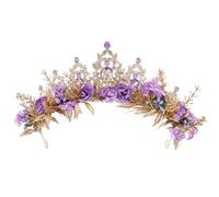 CoTeeZa Purple Flower Crown for Women - Handmade Floral Headpiece for Bridal Wedding, Medieval Fairy Princess Costume Renaissance Elf Circlet, Halloween Cosplay Hair Wreath