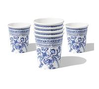 Coterie Blue Flower Paper Cups (Set of 10) | Cute Floral Cups For Summer Party, Tea Party, Bridal and Baby Shower, Garden and Birthday Celebrations 9oz