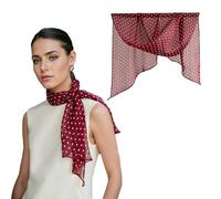 COtheSumay 100% Mulberry Silk Long Scarf for Hair Beach Head Wraps for Women Handbag accessories Necktie, Polka Dot Red, 12.6"X63"