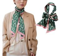 COtheSumay 100% Mulberry Silk Ribbon Scarf for Hair Beach Head Wraps for Women Handbag accessories Necktie, Horseshoe Green, 4"X47"