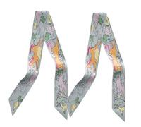 COtheSumay 100% Mulberry Silk Scarf for Handbags,Bags, and Purses,1/2 Pcs Hair Ribbon Twilly Neck Scarves for Women Gift, Bunny Gray