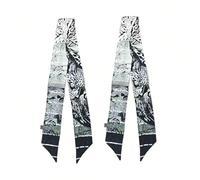 COtheSumay 100% Mulberry Silk Scarf for Handbags,Bags, and Purses,2 Pcs 2"x35" Hair Ribbon Skinny Neck Scarves for Women, Color Leopard Gray, 2"x35.5" (90cmX5cm)