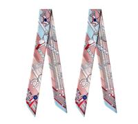 COtheSumay 100% Mulberry Silk Scarf for Handbags,Bags, and Purses,2 Pcs 2"x35" Hair Ribbon Skinny Neck Scarves for Women, Chain Link Champagne, 35"×2" (90cmX5cm)