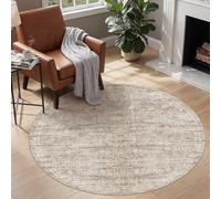 cotiled 6ft Round Area Rug, Washable Non Slip Low Pile Abstract Rug, Kid and Pet Friendly Stain Resistant Carpet for Living Room Home Office (6x6 Dark Brown)