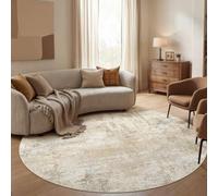 cotiled 8ft Round Living Room Rug, Abstract, Washable, Non Slip, Beige