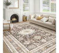 cotiled Vintage Living Room Area Rug 8x10 - Large Soft Washable Oriental Traditional Distressed Farmhouse Rugs for Bedroom - Indoor Floor Accent Carpet for Home Office House Decor - Dark Brown