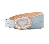 COTIM COYIN Women's Elegant Pearl Rhinestone Buckle Skinny Leather Adjustable Belt for Jeans Dresses Pants, Light Blue, 1.8*103cm/0.7*40.5nches