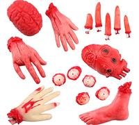 Cotiny 16 Pieces Halloween Blood Props Fake Severed Hand Body Parts Scary Toys for Halloween Prank Props Haunted House Decorations