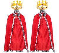 Cotiny 4 Piece King Costume Cape and Crown Red Cloak Robe Crown Cosplay Set for Adult Halloween King Prince Costume Birthday Party Dress Up