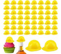 Cotiny 60 Pcs Mini Construction Hat Miniature Yellow Hard Hat Tiny Plastic Helmet Bottle Topper for Construction Theme Party Decoration Toy Doll Pet Dress Up Accessories