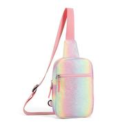 Cotmcor Small Initial Sling Bag Crossbody Bag Fanny Pack for Teens Kids, Cute Multi-colored Chest Bag Belt Bag Birthday Gifts, Rainbow Pink, S, Casual