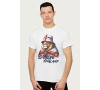 Coto7 Men's C'mon England Blue Flag Wrapped Lion Euro Football T-Shirt in White | Size: XL Coto7 White XL