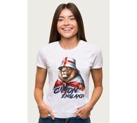 Coto7 Women's C'mon England Blue Flag Wrapped Lion Euro Football T-Shirt in White | Size: XL Coto7 White XL