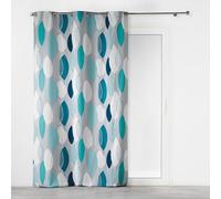Coton d’Intérieur Cotton Eyelet Curtains, Cotton, blue, 240x140 cm | Leaf print design for contemporary style
