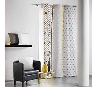 COTON d'intérieur Remix Indoor Cotton Curtain with Eyelets, Cotton, grey/yellow, 140 x 240 cm