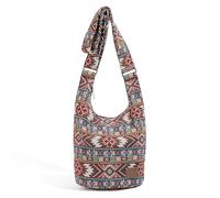 Coton Pose Women Hippie Crossbody Bag Top Zip Large capacity Canvas Sling Bag Jacquard cloth Handmade Bags, Boho Brown, long10" width7" high12“