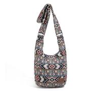 Coton Pose Women Hippie Crossbody Bag Top Zip Large capacity Canvas Sling Bag Jacquard cloth Handmade Bags, Boho Black, long10" width7" high12“