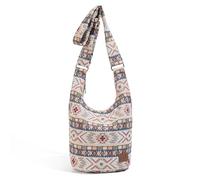Coton Pose Women Hippie Crossbody Bag - Top Zip Large Capacity Canvas Sling Bag - Jacquard Cloth Handmade, Boho Khaki, long10" width7" high12“