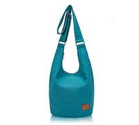 Coton Pose Women Hippie Crossbody Bag - Top Zip Large Capacity Canvas Sling Bag - Jacquard Cloth Handmade, Peacock Blue, long10" width7" high12