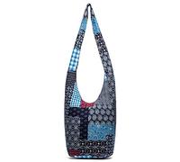 Coton Pose Women Shoulder Handbags Fashion canvas Hippie Crossbody Bags Bohemian Animal Prints Hobo Bags, Blue Square