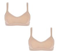 Cotonella GD065 Women's Brassière in Stretch Cotton - Brassière Bra in Soft Bi-Elastic Cotton with Sporty Cut without Back Closure - White/Black/Beige, 2pcs beige, S