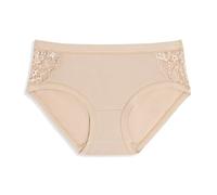 Cotonella, Midi Briefs in Soft Bi-Elastic Cotton - Extra Comfort Waist and Legs - Side Insert in Soft Elastic Lace - Colour, Size, beige, L