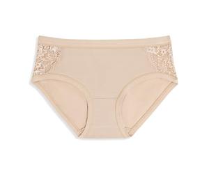 Cotonella, Midi Briefs in Soft Bi-Elastic Cotton - Extra Comfort Waist and Legs - Side Insert in Soft Elastic Lace - Colour, Size, beige, L